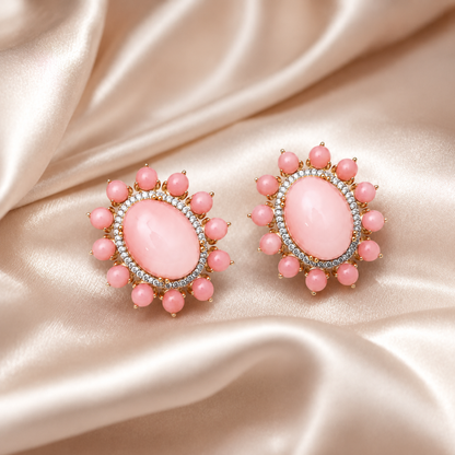 14K Gold Rosette Halo Stud Earrings