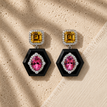 18K Gold Deco Rose Diamond Earrings