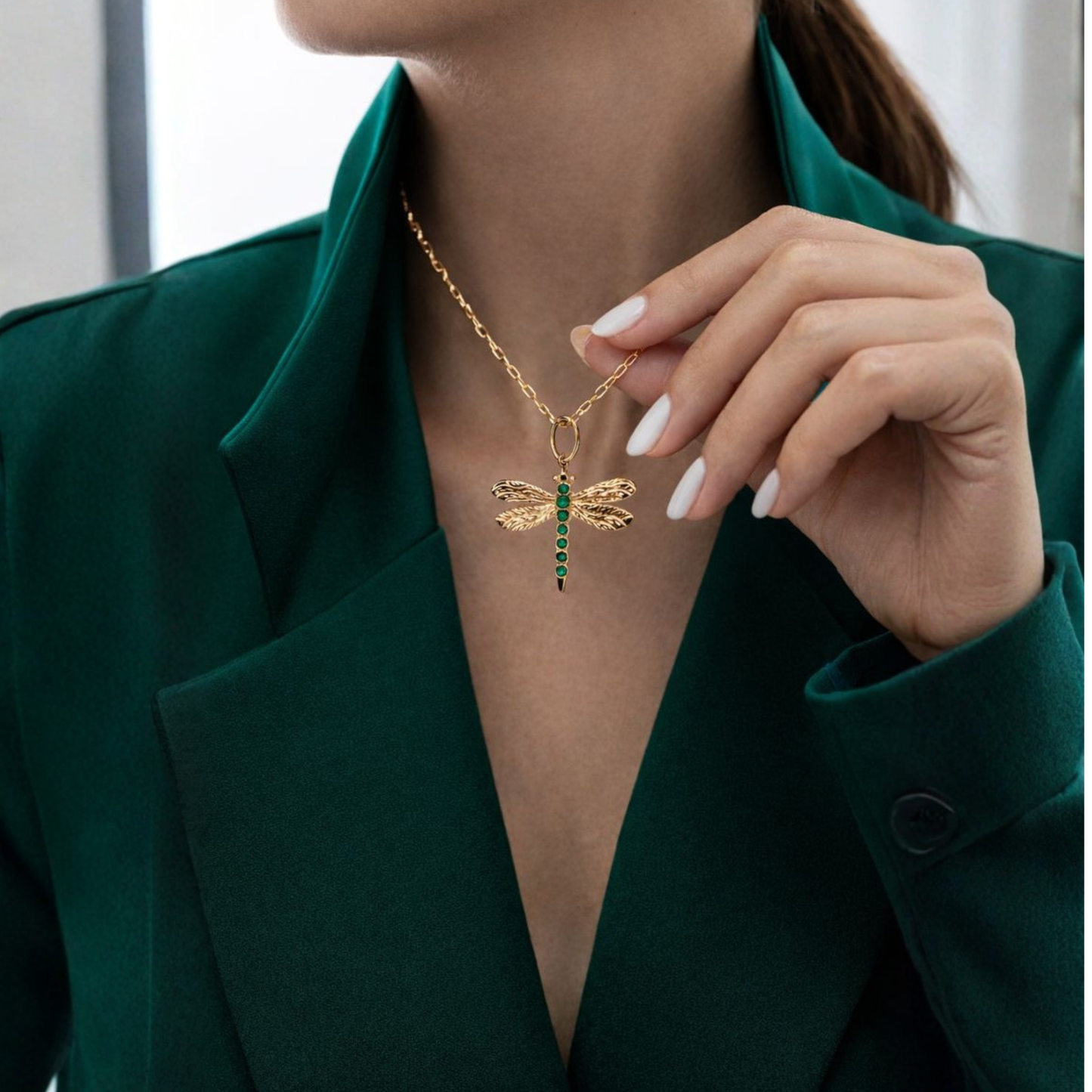 Emerald Dragonfly Necklace
