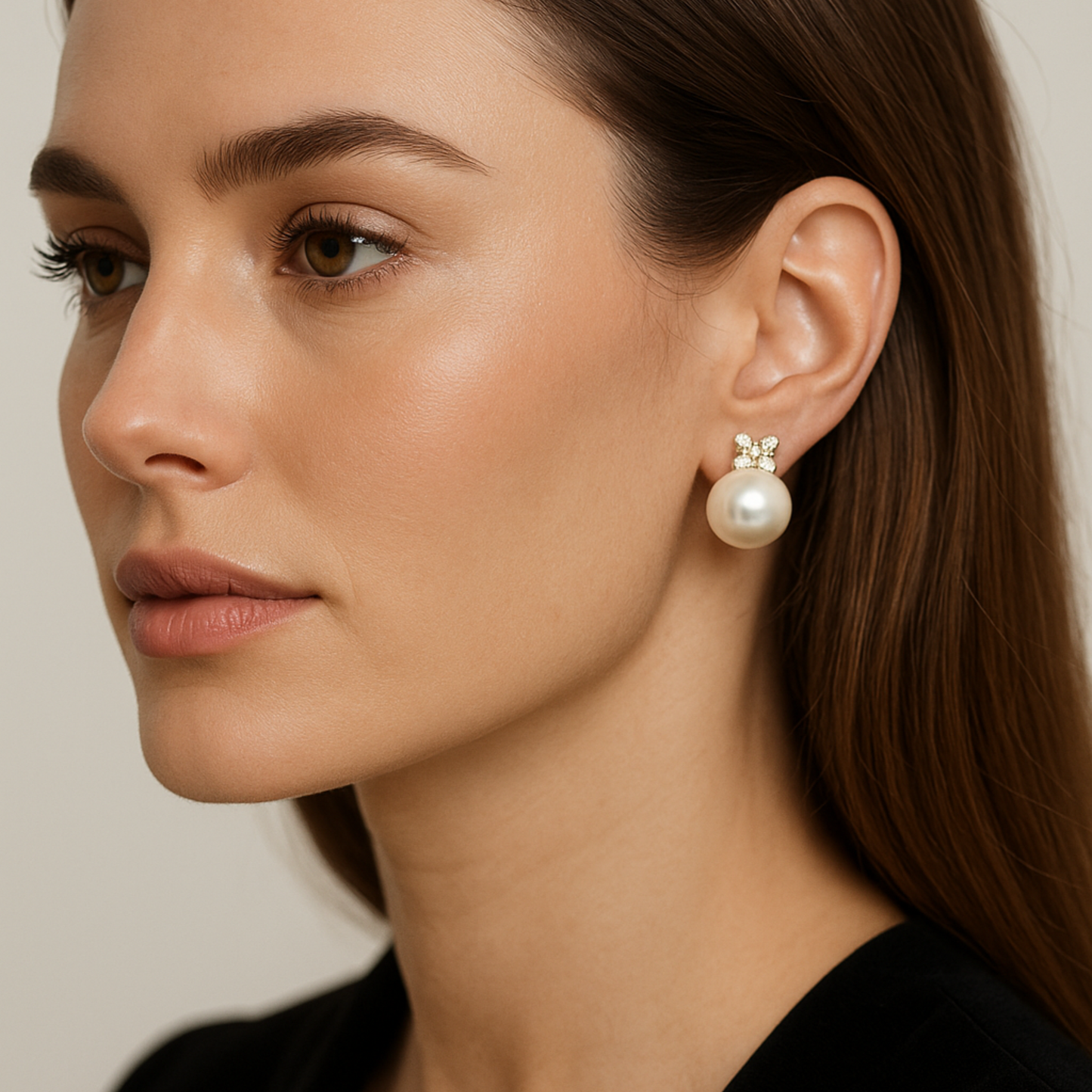 Snow White Tahitian Pearl & Diamond Gold Earrings