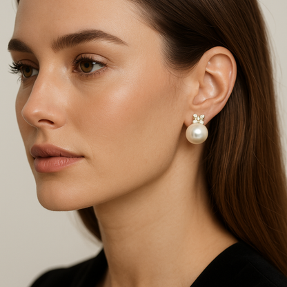 Snow White Tahitian Pearl & Diamond Gold Earrings