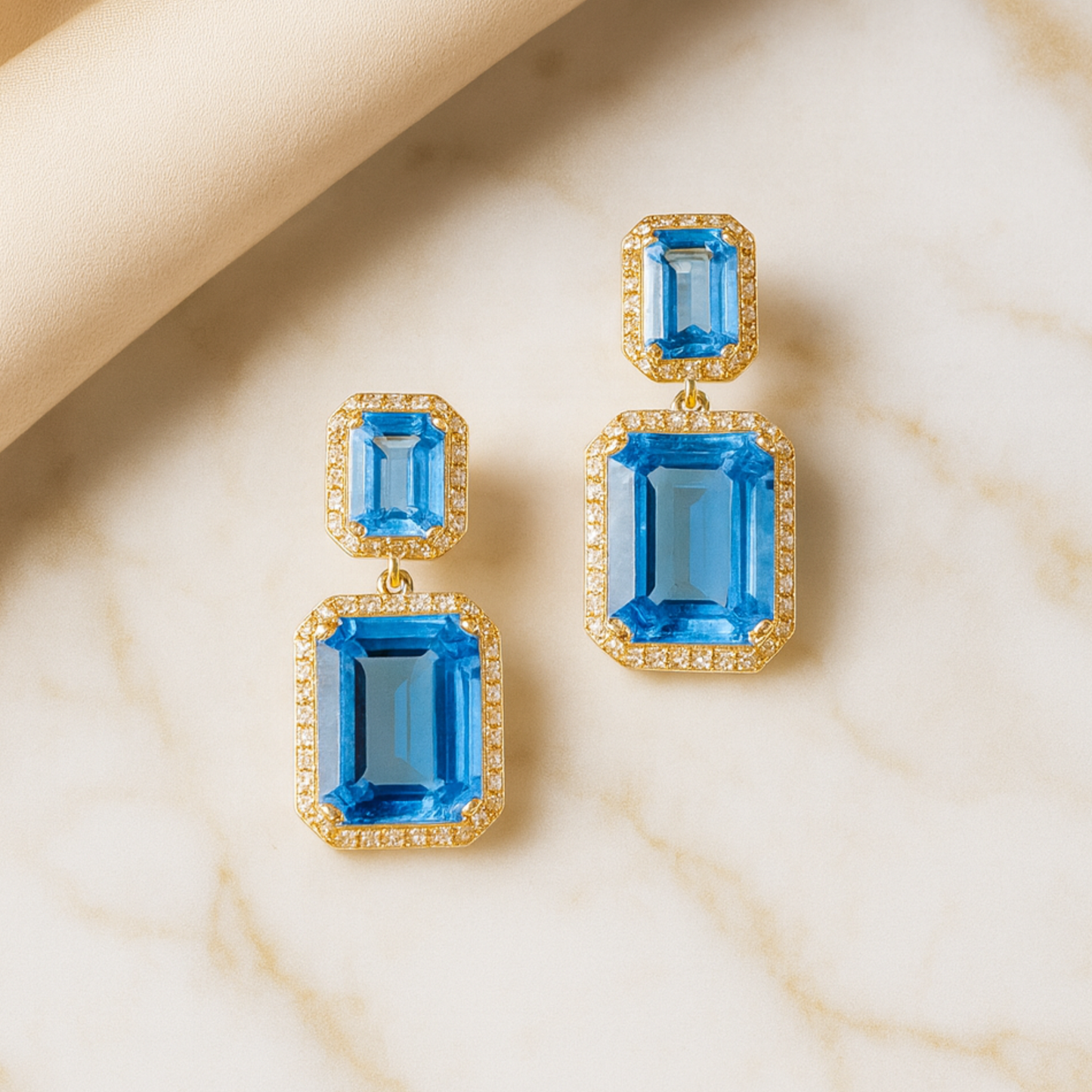 14K Yellow Gold Imperial Blue Earrings