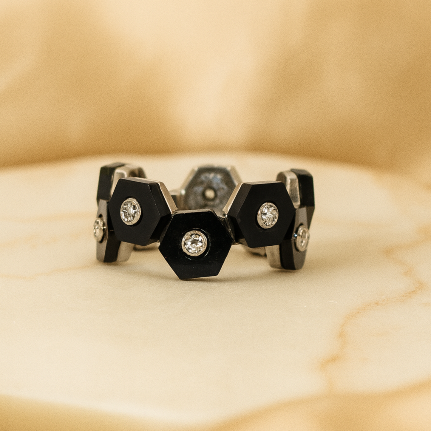 Hexagon Black Onyx & Diamond Ring