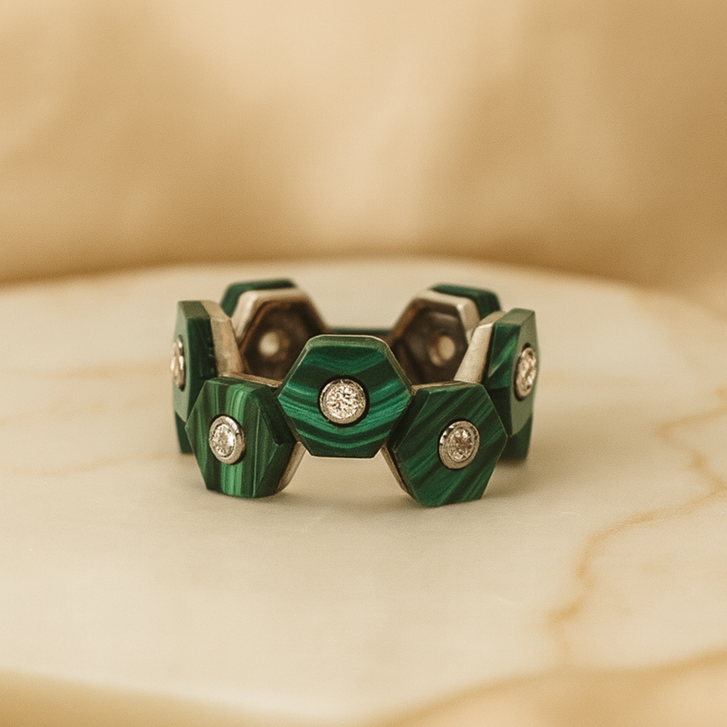 Hexagon Malachite & Diamond Ring