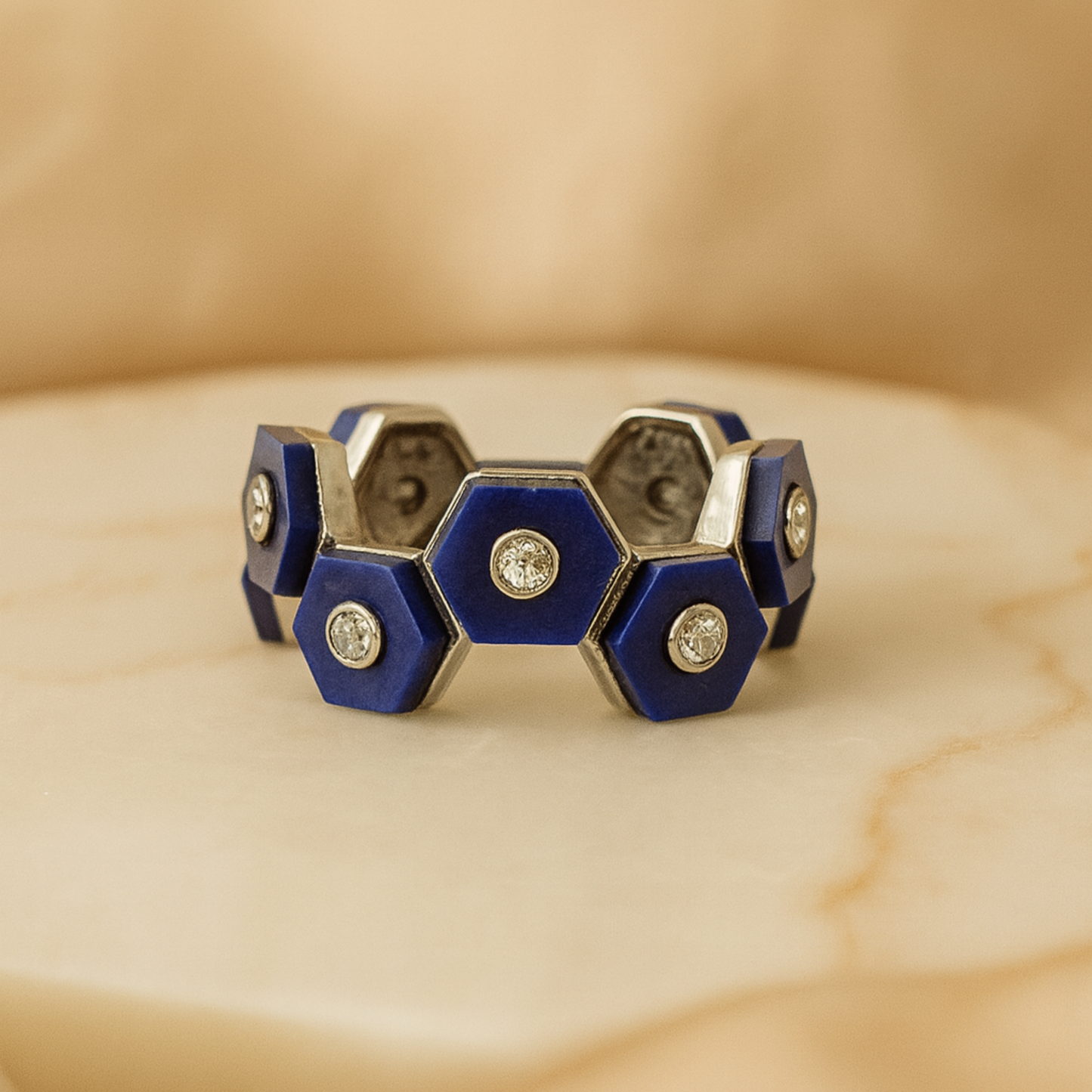 Hexagon Lapis & Diamond Ring
