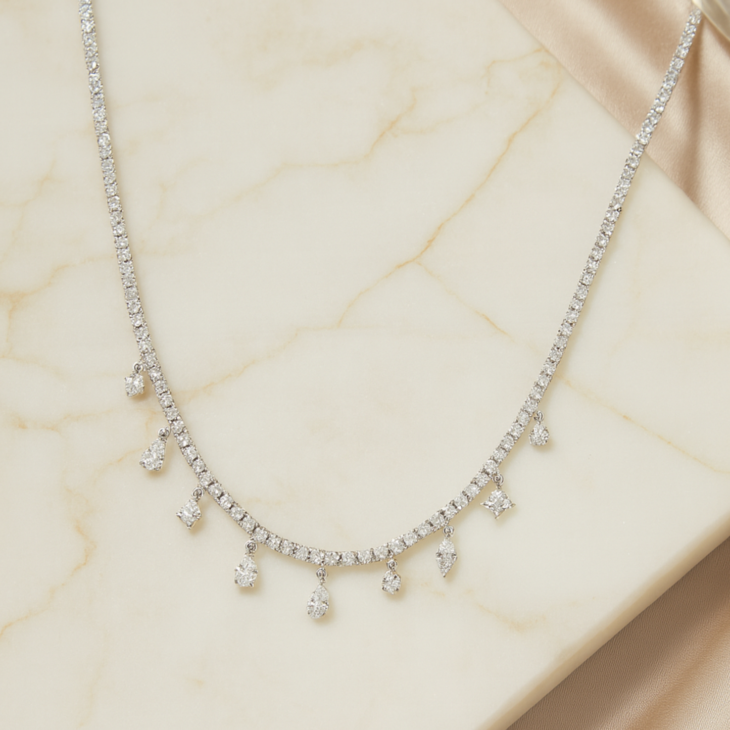 Gold Diamond Tennis Charm Necklace