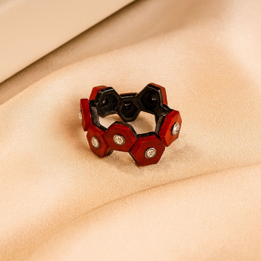 Hexagon Tiger Eye & Diamond Ring