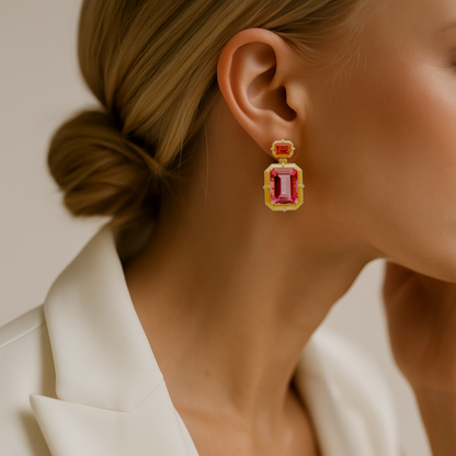 Silver 925 (Rhodium Dipped) Pink Topaz Soleil Rosé Earrings