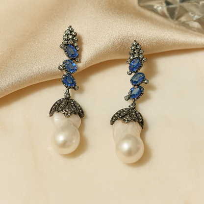 Diamond & Pearls Wild Bloom Sapphire Earrings