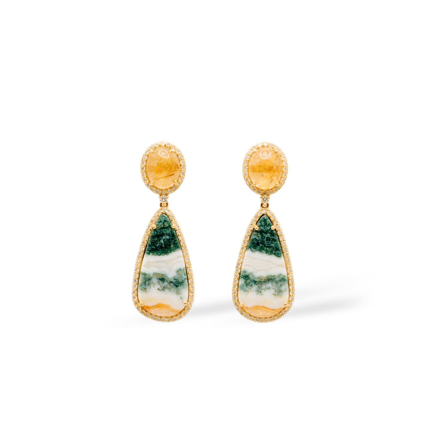 14K Yellow Gold Quartz & Agate Lustre Botanica Earrings