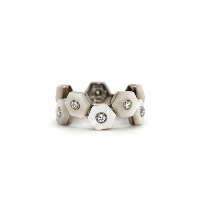 Hexagon Mother-of-Pearl & Diamond Ring