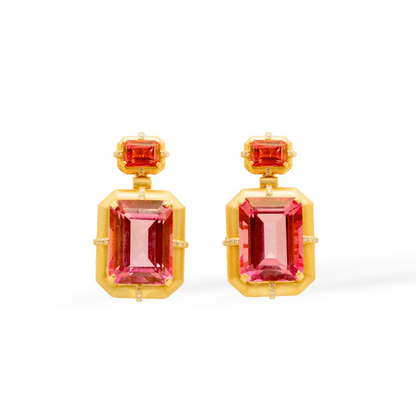 Silver 925 (Rhodium Dipped) Pink Topaz Soleil Rosé Earrings